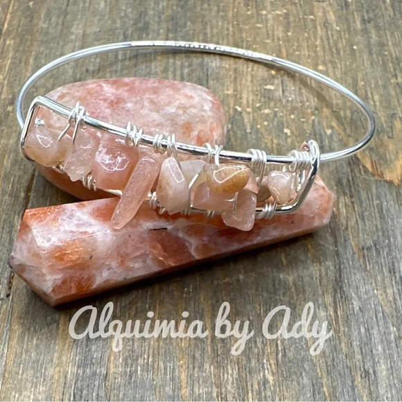 Peach moonstone silver Victorian drops spheres dangle earrings - Picture 10 of 10